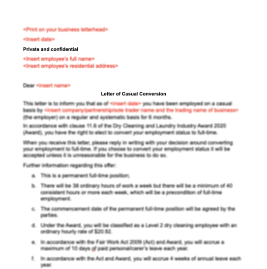 Workplace - Letter fof Casual Conversion